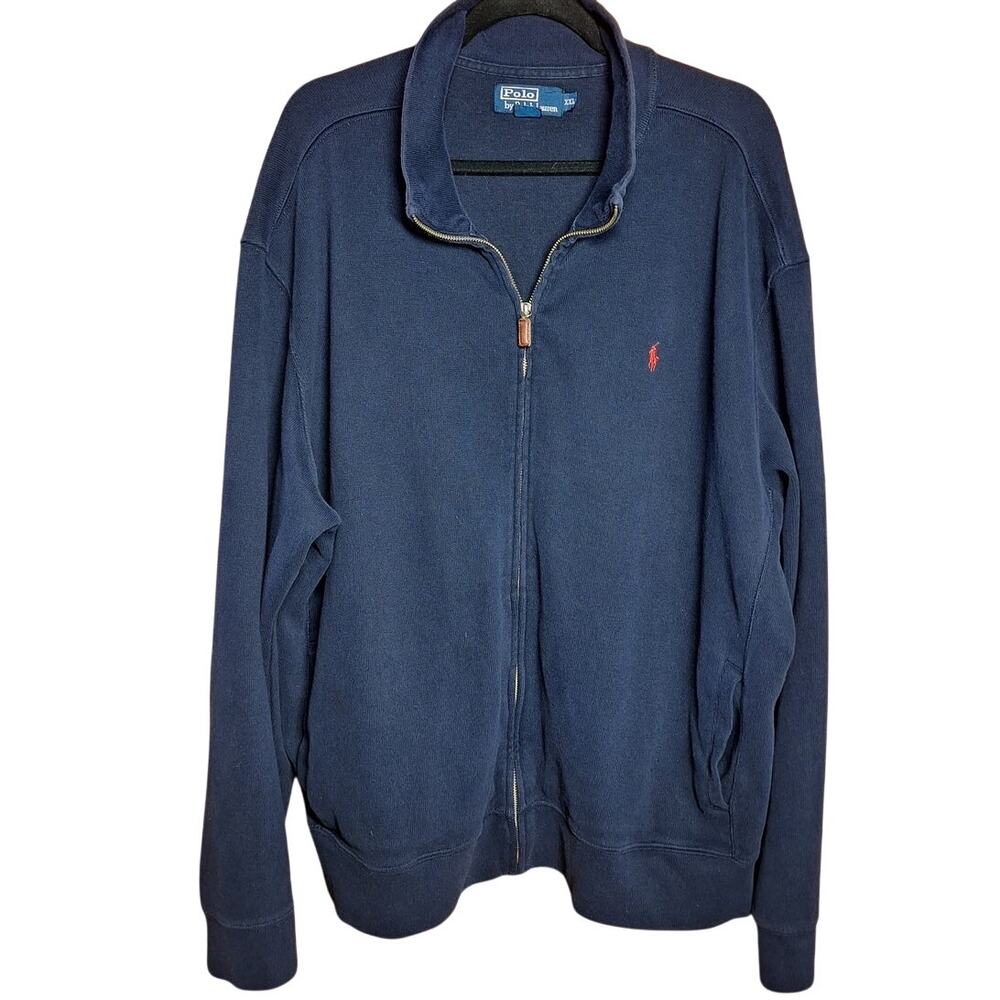 Polo ralph Lauren mens XXL navy blue knit fullzip sweater jacket soft cotton